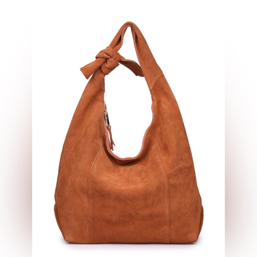 Moda Luxe Tan Suede Knot Hobo Bag